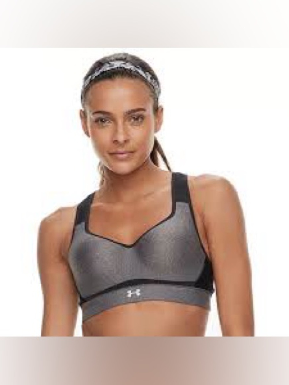 Under Armour Gray and Black Heatgear High-Support Sports Bra